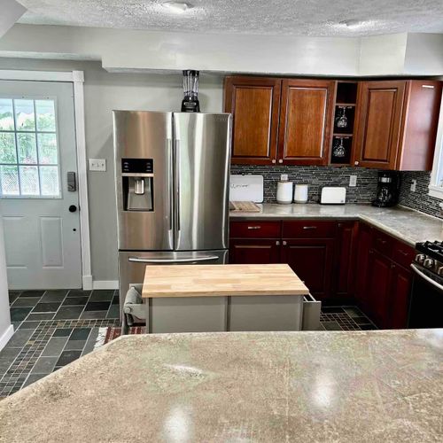 View from bar seating of the kitchen.