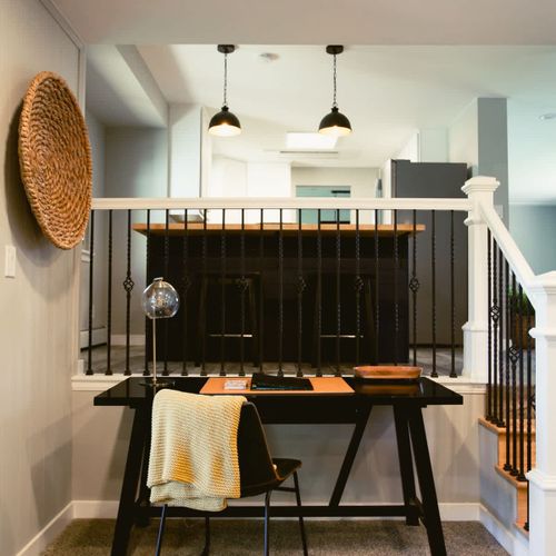 Desk and chair in living area