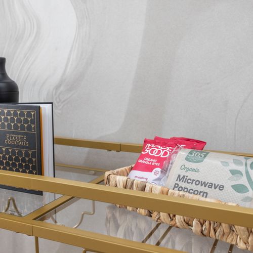 Our welcome basket is complete with organic granola and popcorn!