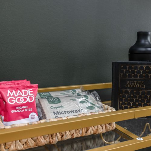 Complimentary organic granola and popcorn!