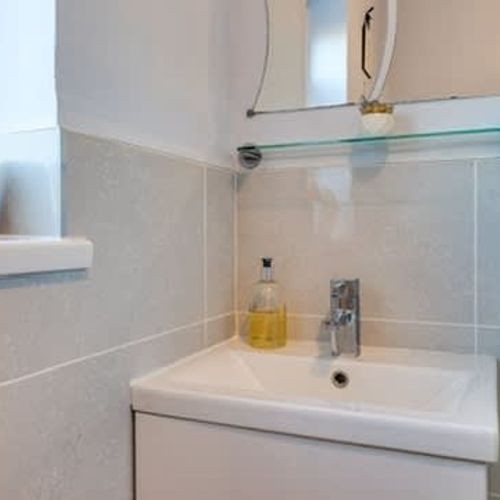 A full bathroom with shower