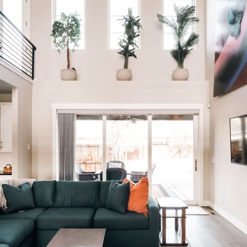 Living room with vaulted ceilings