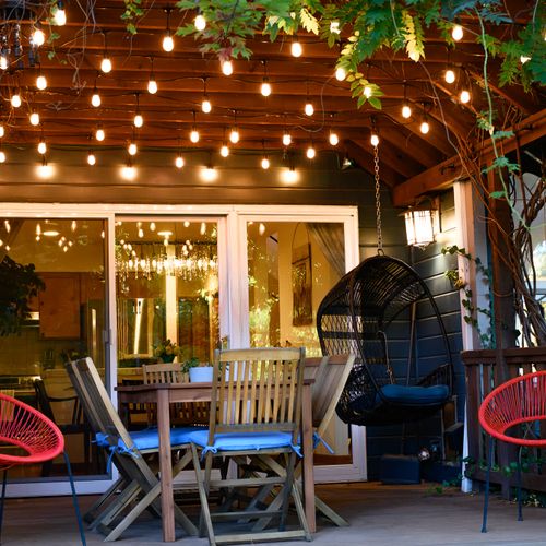 Covered patio with seating