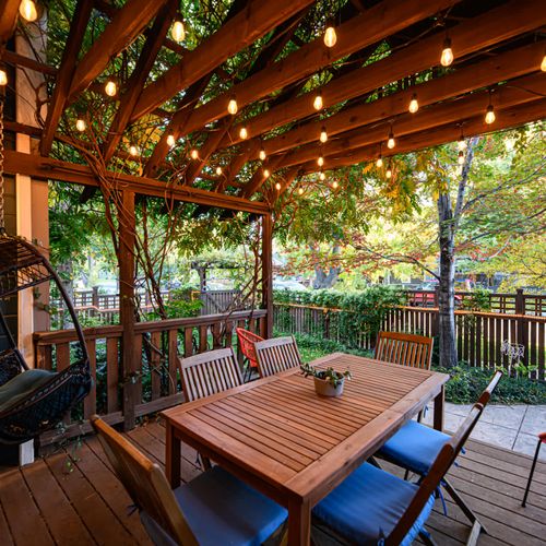 Covered patio with seating
