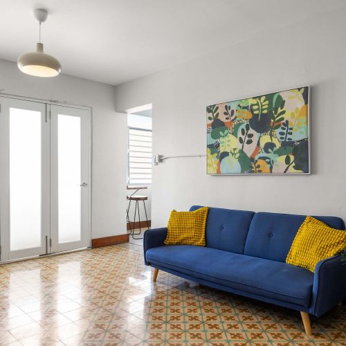 Bright living area and balcony