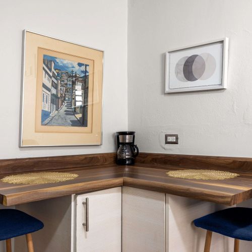 Dining nook with framed art