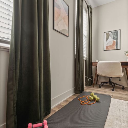 Quick workout, quick emails, then back to relaxing, this little nook does it all.