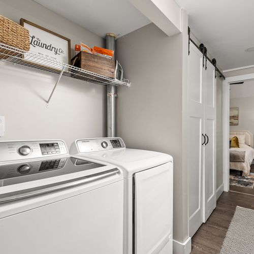 Laundry day, but make it convenient (washer + dryer on site).