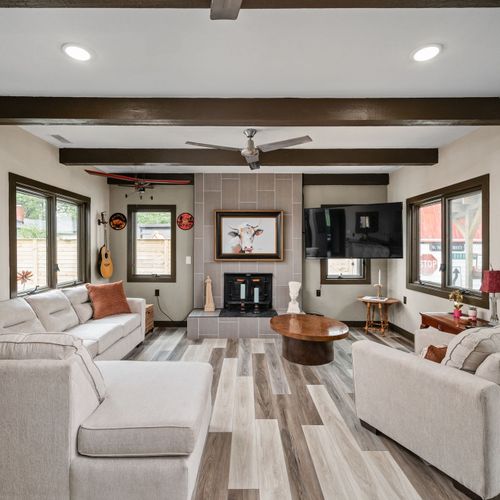 Kick your feet up and relax after a long day outside! This is the main living area with the queen sleeper sofa.