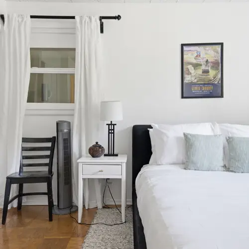 Soft linens and a cozy atmosphere for a great night's sleep.