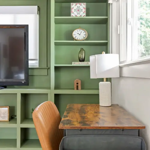 Built-ins, desk space, and a TV wall with actual personality