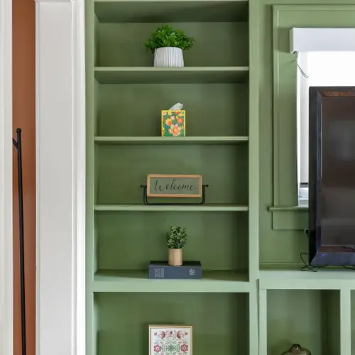 Built-ins, desk space, and a TV wall with actual personality