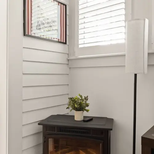 A cozy electric fireplace for those cool evenings!