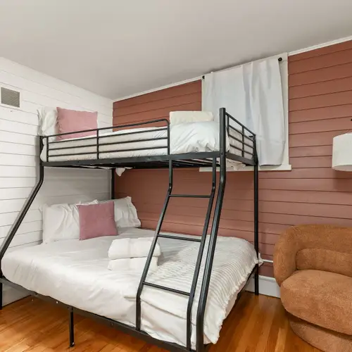 A fun bunk setup for kids, cousins, or competitive adults (Full on bottom and twin on top)
