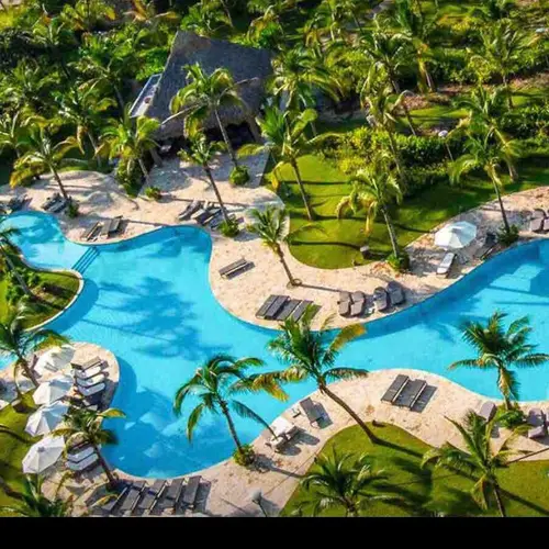 Pools surrounded by tropical gardens
