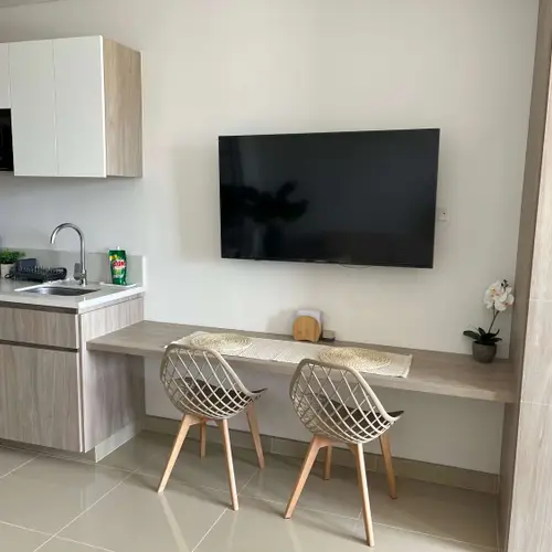 Desk with seating for 2 and smart TV