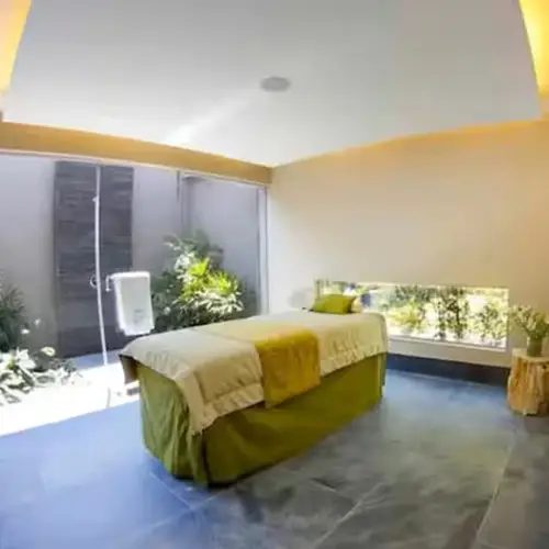 Bright spa area with garden views