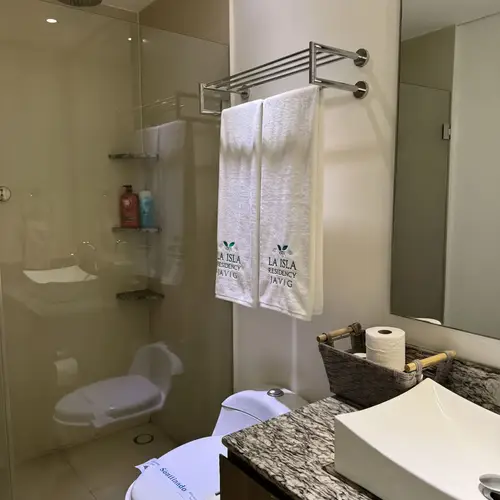 Spacious rain shower, ready to rinse off after the beach