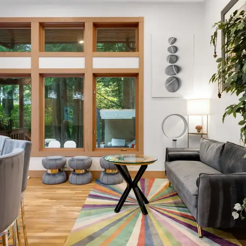 Natural light and leafy views make this a lovely place to relax.