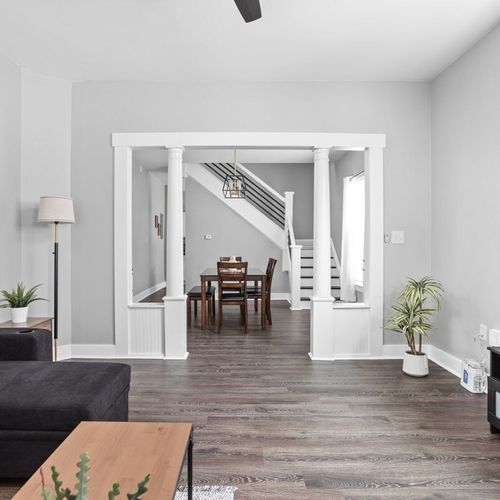 Living room with seating that doubles as a bed