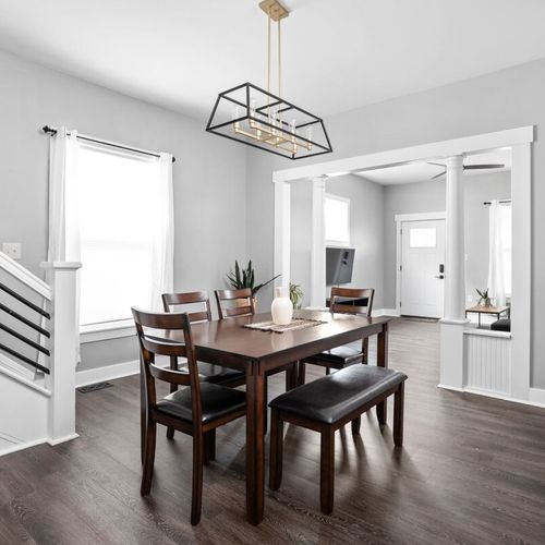 Dining room with fully stocked coffee bar