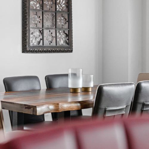 Experience dining in style with our six-seater dining table, offering ample space for gatherings and shared meals with loved ones.