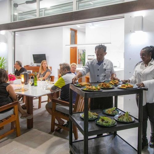 ... all served to your villa. 
We offer breakfasts, brunches and dinners. You can order a few meals or make White Villas your own all-inclusive resort.