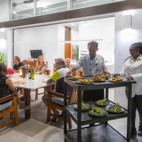 ... all served to your villa. 
We offer breakfasts, brunches and dinners. You can order a few meals or make White Villas your own all-inclusive resort.