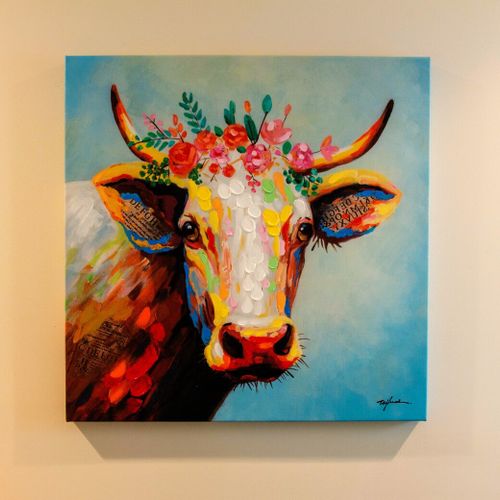 Acrylic Colorful Painting of a Cow Head