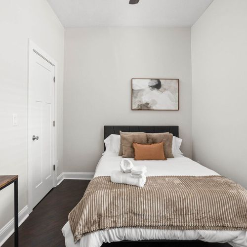 Experience the charm of our cozy and elegantly designed bedroom, adorned with fresh linens, soft pillows, and a welcoming atmosphere that invites relaxation.