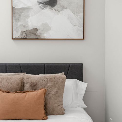 Elevate your bedroom ambiance with our unique abstract painting, adding a touch of artistic flair to the decor.
