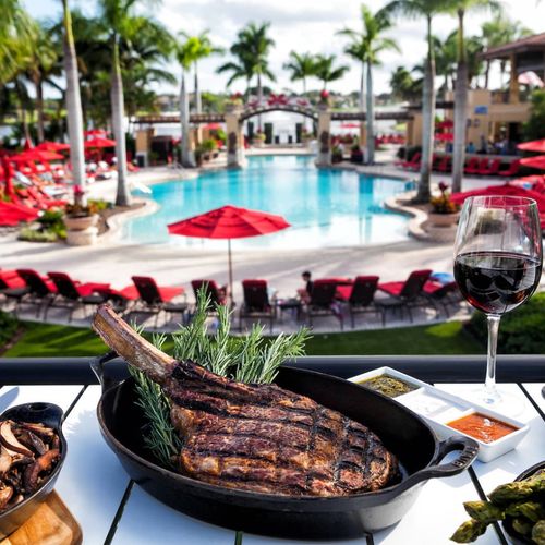 Restaurant at resort is available to guest. The resort pool in the background is not available to the guests.