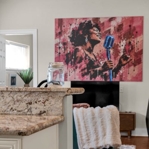 Bold art views from the kitchen counter