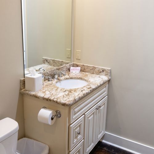 Bright vanity with modern fixtures