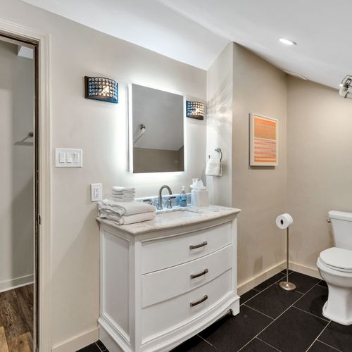 Fresh white vanity with a modern glow