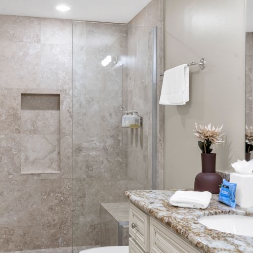 Walk-in shower with a handy built-in niche
