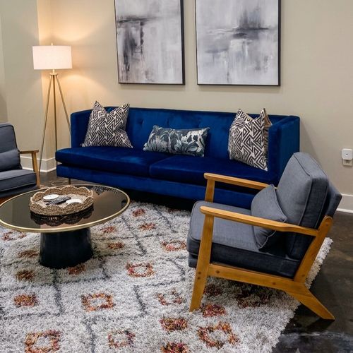 Spacious living room with comfortable seating and stylish décor