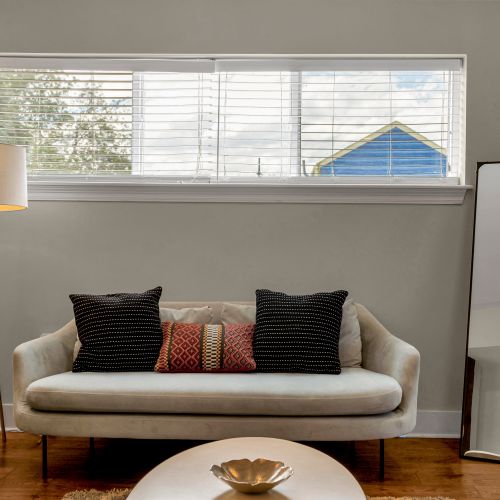 Window-side sofa for slow mornings and coffee