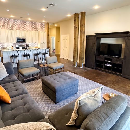 Spacious living area with plush seating