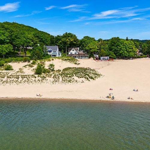 OVERVIEW:  Aerial photo of the Lake Michigan , Frankfort Beach, and the house in the background