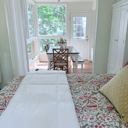 BEDROOM:  The home has a truly gorgeous bedroom with great views of nature, but with blinds on all windows