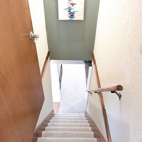 STAIRS:  These are the stairs from the main level down to the lower level.  Please note that they are steep and uneven and may be difficult to use for elderly individuals or small children.