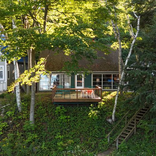 OVERVIEW:  Aerial view of the back of the house, which faces Crystal Lake.