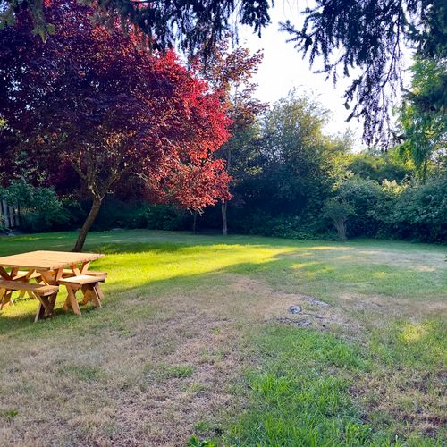 Enjoy a spacious lawn perfect for relaxing, picnics, or outdoor games.