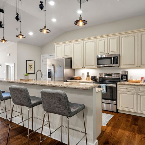 Breakfast bar seating for coffee and beignets