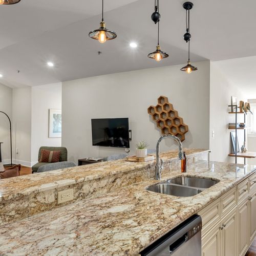Granite island overlooking the lounge