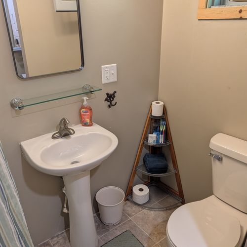 BATHROOM: The full-bathroom offering a cute shower with all the essentials