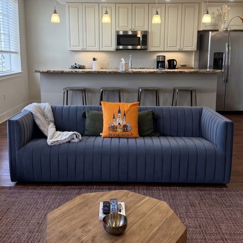 Plush blue sofa for relaxed lounging