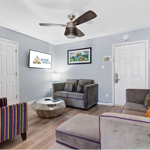 Bright living area with a welcoming feel and a smart TV!
