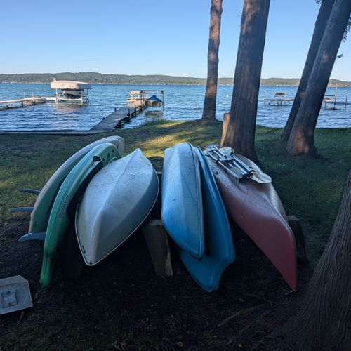EXTERIOR:  The kayaks and paddleboards that are available for guest usage.